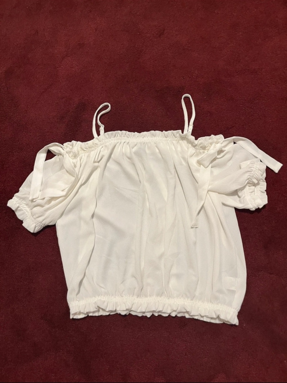 iris White Off-Shoulder Spaghetti Strap Tie-Sleeve Camisole Top